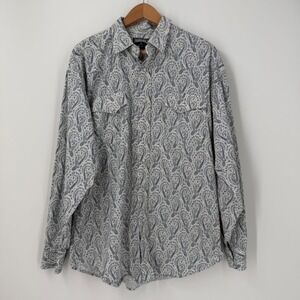 Panhandle Blue Paisley Pearl Snap Western Shirt Men SZ Medium Ranch Rodeo Cowboy